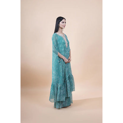 Studio Chiraiya Green Cape Sleeve Kurta with Palazzo (Set of 2)