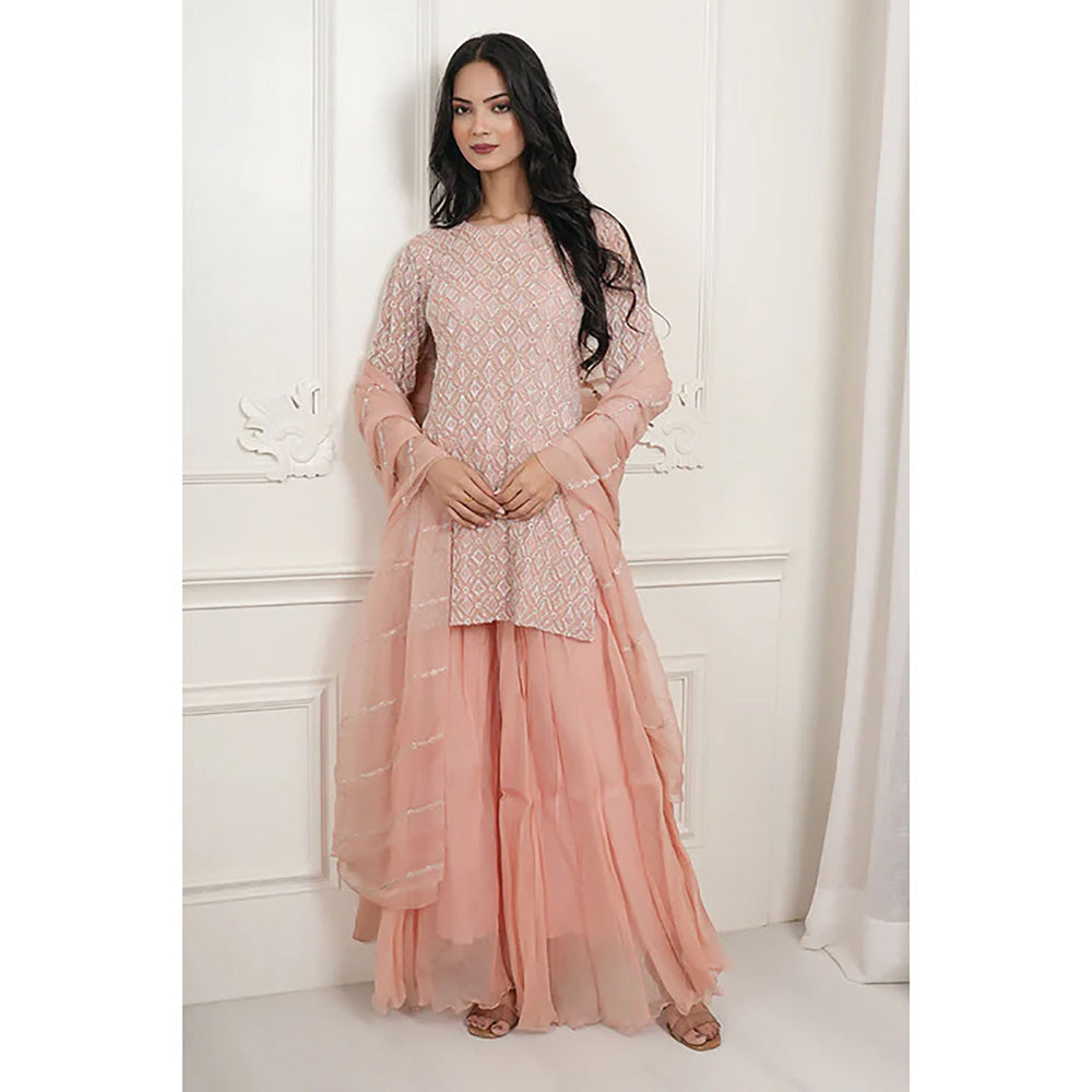 Studio Chiraiya Peach Makhmal Beautiful Sharara with Kurti and Dupatta (Set of 3)
