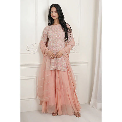 Studio Chiraiya Peach Makhmal Beautiful Sharara with Kurti and Dupatta (Set of 3)