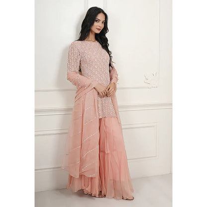 Studio Chiraiya Peach Makhmal Beautiful Sharara with Kurti and Dupatta (Set of 3)