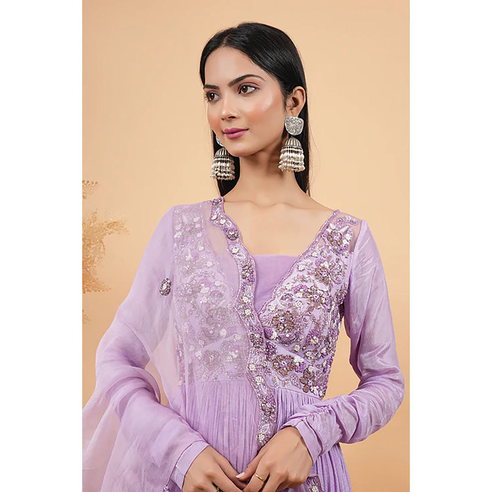 Studio Chiraiya Purple Makhmal Georgette Fabric Anarkali with Dupatta (Set of 2)