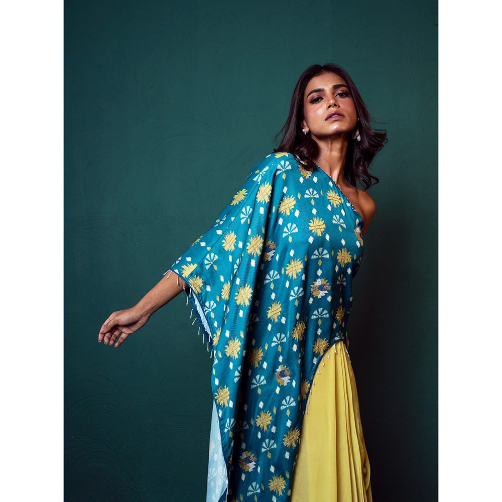 Suave by Neha Arora Blue One Shoulder Kurta With Skirt (Set of 2)