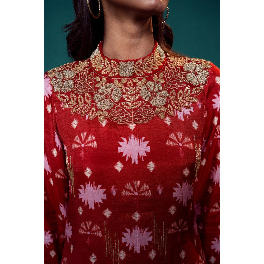 Suave by Neha Arora Surkh Layered Sharara With Kurta (Set of 2)
