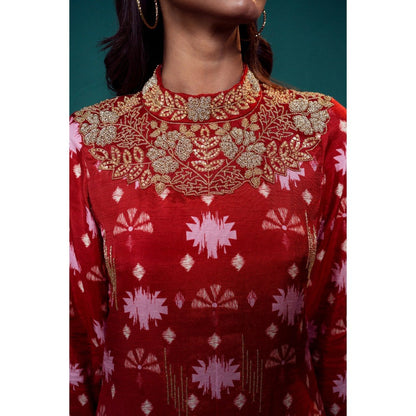 Suave by Neha Arora Surkh Layered Sharara With Kurta (Set of 2)