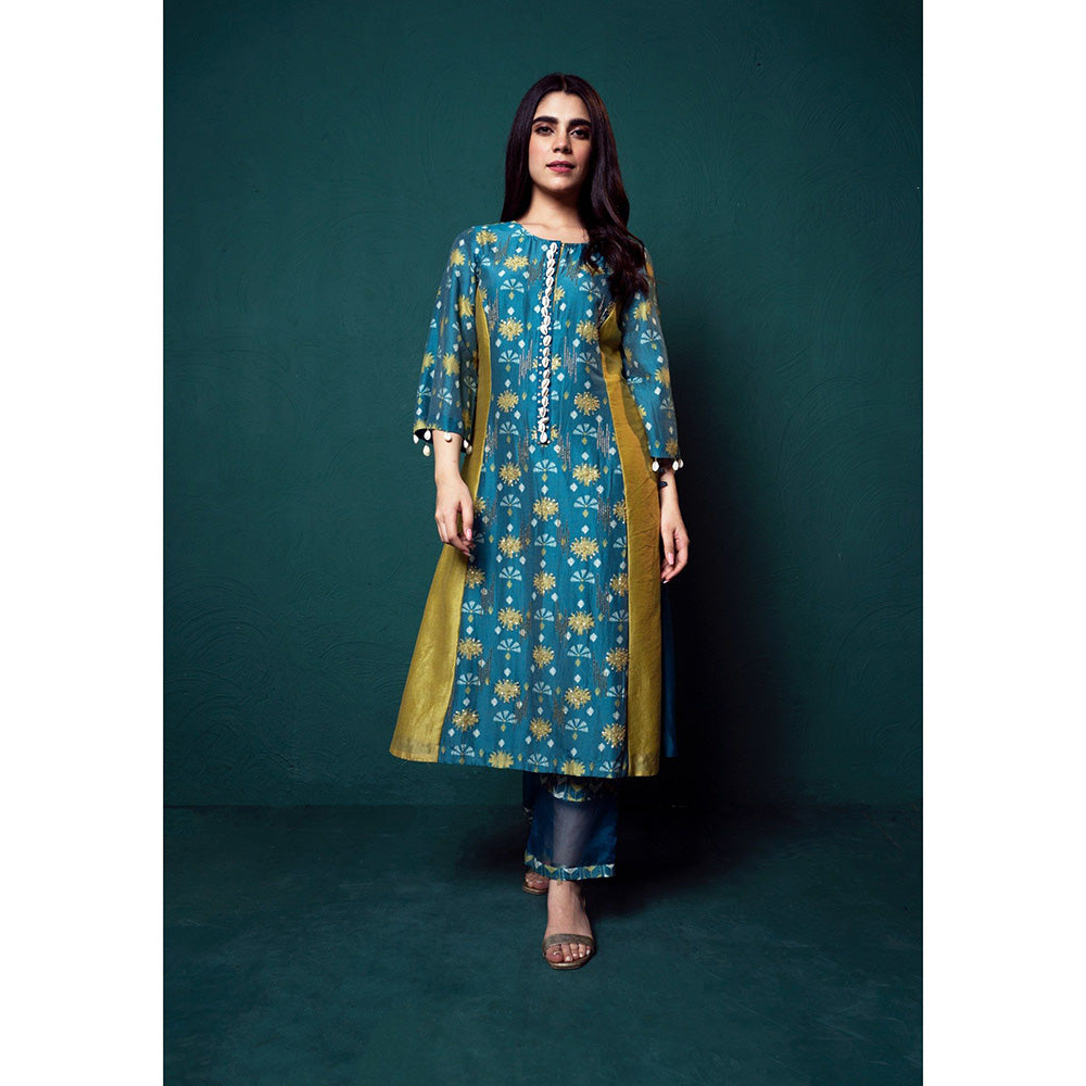 Suave by Neha Arora Blue Aasmani Shelled Kurta With Pant And Dupatta (Set of 3)