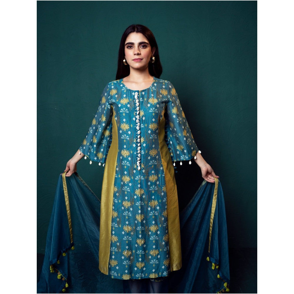 Suave by Neha Arora Blue Aasmani Shelled Kurta With Pant And Dupatta (Set of 3)