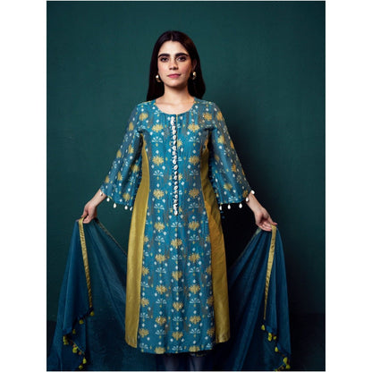 Suave by Neha Arora Blue Aasmani Shelled Kurta With Pant And Dupatta (Set of 3)