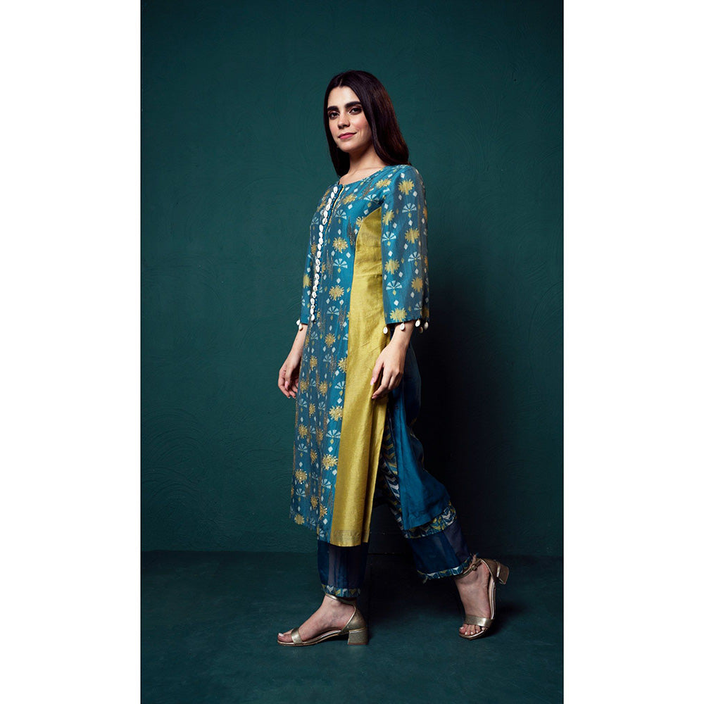 Suave by Neha Arora Blue Aasmani Shelled Kurta With Pant And Dupatta (Set of 3)