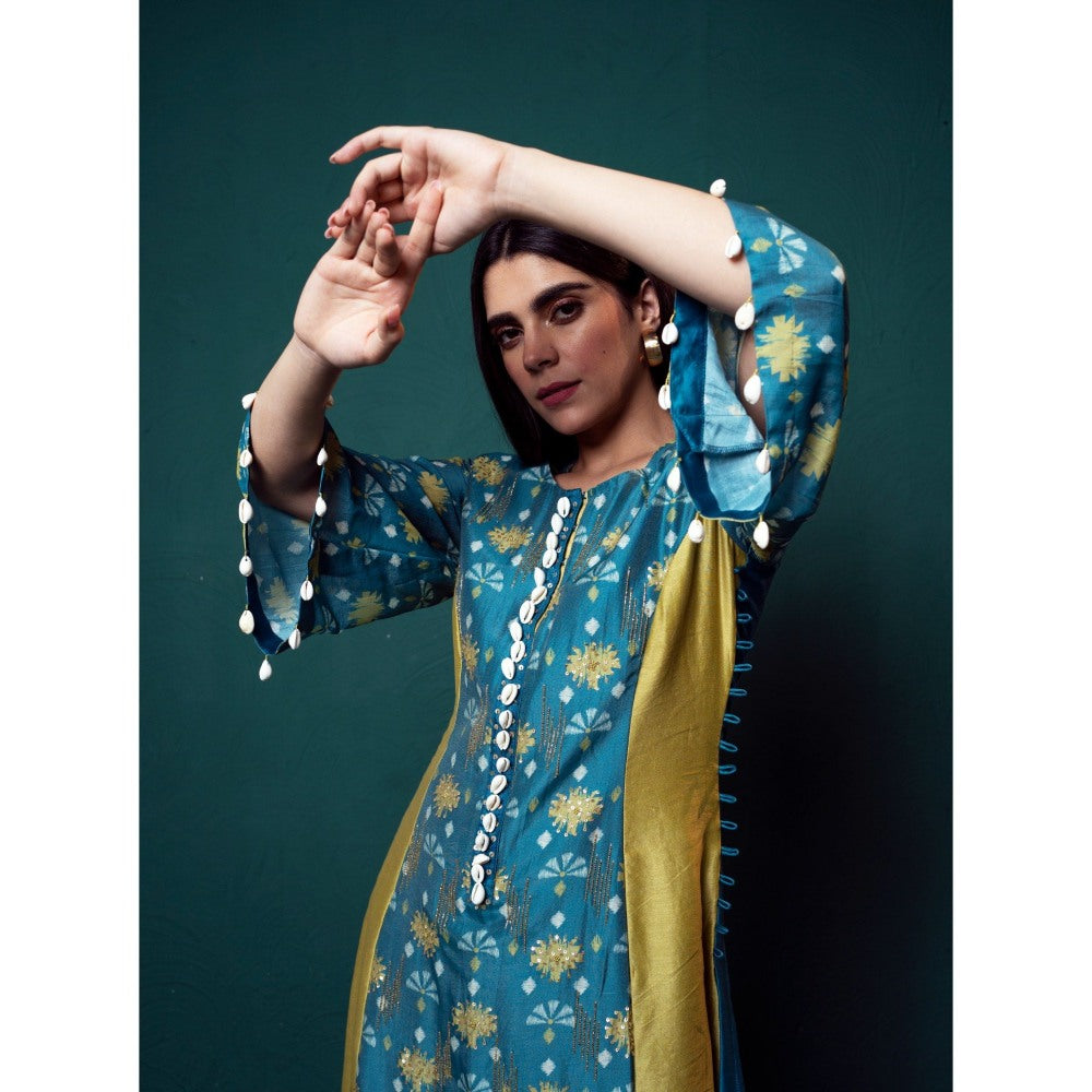 Suave by Neha Arora Blue Aasmani Shelled Kurta With Pant And Dupatta (Set of 3)
