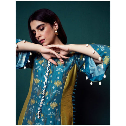 Suave by Neha Arora Blue Aasmani Shelled Kurta With Pant And Dupatta (Set of 3)