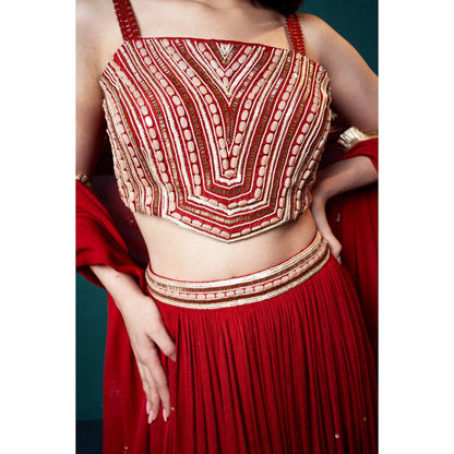 Suave by Neha Arora Red Surkh Lehenga With Embellished Blouse And Dupatta (Set of 3)