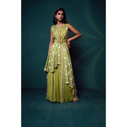 Suave by Neha Arora Green Dhoop Modern Crop Top With Jacket And Sharara (Set of 3)