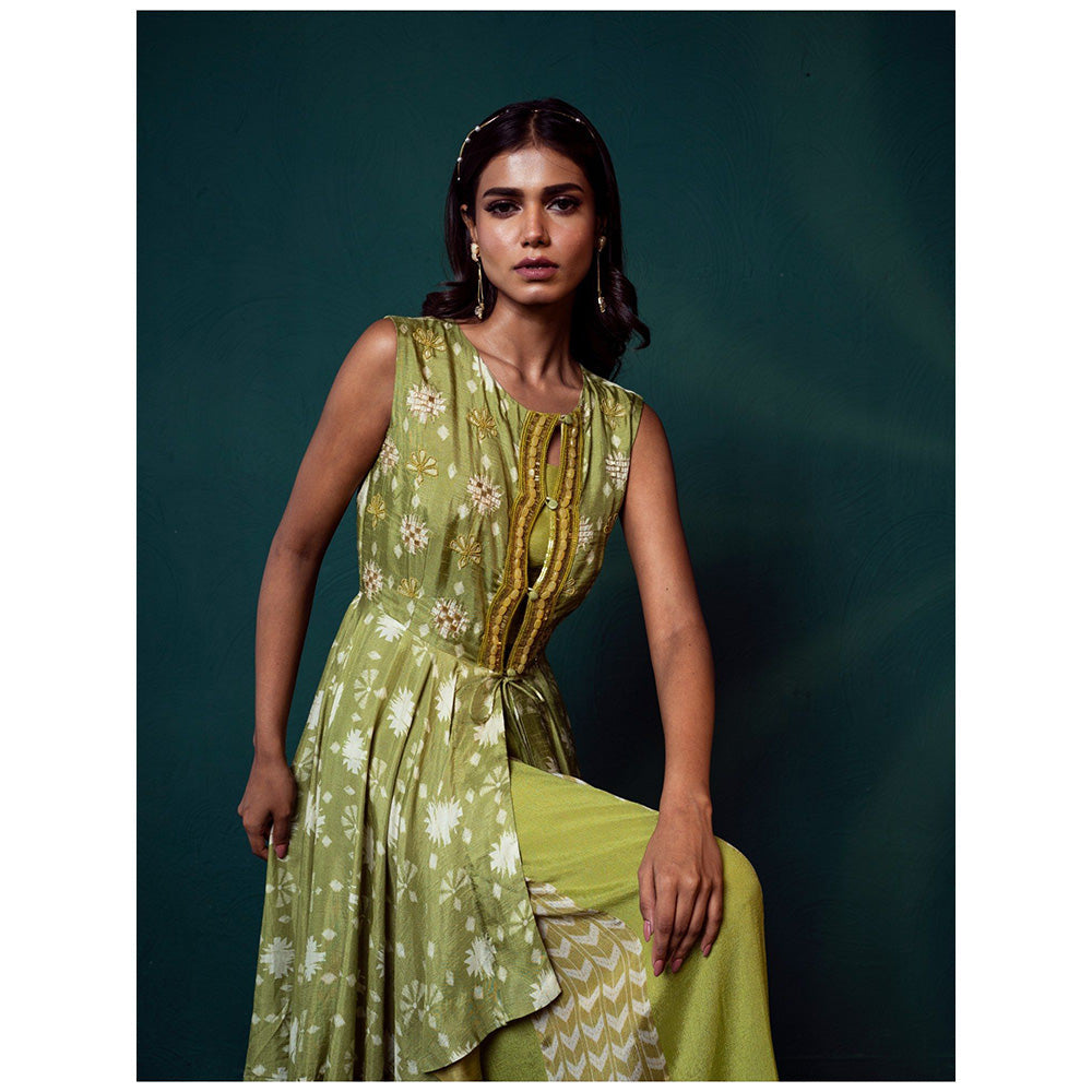 Suave by Neha Arora Green Dhoop Modern Crop Top With Jacket And Sharara (Set of 3)