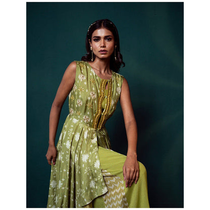 Suave by Neha Arora Green Dhoop Modern Crop Top With Jacket And Sharara (Set of 3)