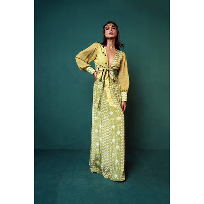 Suave by Neha Arora Green Dhoop Wrap Crop Top With Skirt (Set of 2)