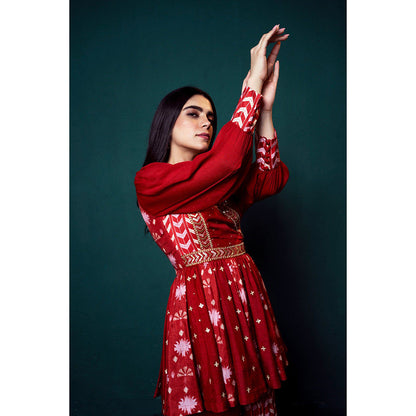 Suave by Neha Arora Red Surkh Peplum Kurta With Sharara (Set of 2)