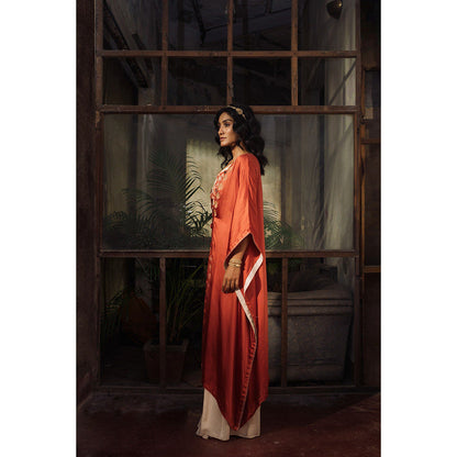 Suave by Neha Arora Rust Savannah Kaftan With Crop Top And Pant (Set of 3)