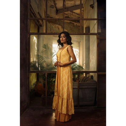 Suave by Neha Arora Yellow Lynx Crop Top With Jacket And Palazzo (Set of 3)