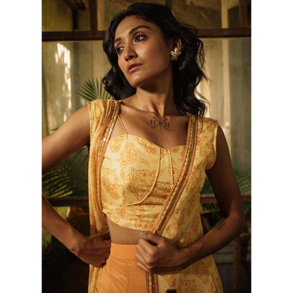 Suave by Neha Arora Yellow Lynx Crop Top With Jacket And Palazzo (Set of 3)
