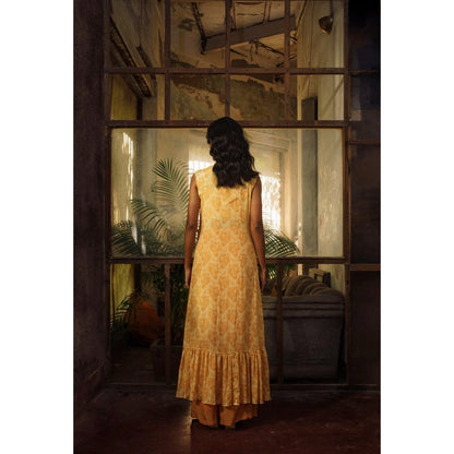 Suave by Neha Arora Yellow Lynx Crop Top With Jacket And Palazzo (Set of 3)