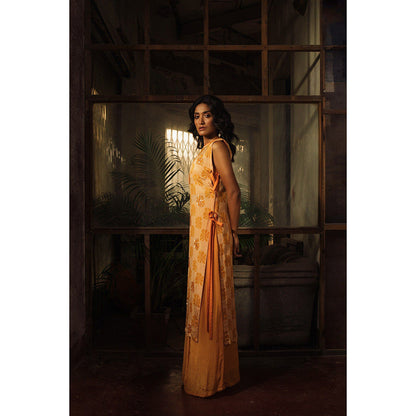 Suave by Neha Arora Yellow Bloom Side Tie Up Kurta With Palazzo (Set of 2)