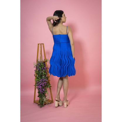 SUBTLE Blue Infinity Petal Knee Length Dress