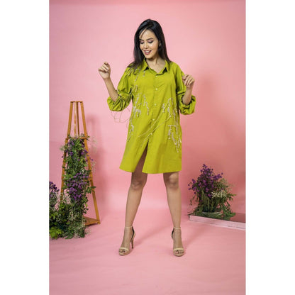 SUBTLE Green Moss Embroidered Mini Dress