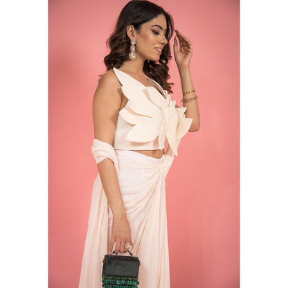 SUBTLE 3D Leaf Drape Saree with Stitched Blouse