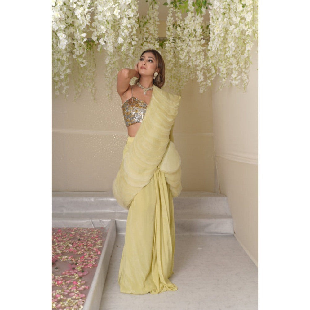 SUBTLE Aurora Solid Drape Saree with Stitched Blouse and Pallu
