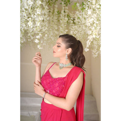 SUBTLE Alesha Scallop Drape Saree with Stitched Blouse