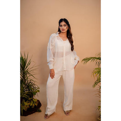 SUBTLE White Embellished Shirt with Bustier & Pant