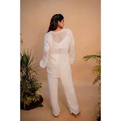 SUBTLE White Embellished Shirt with Bustier & Pant
