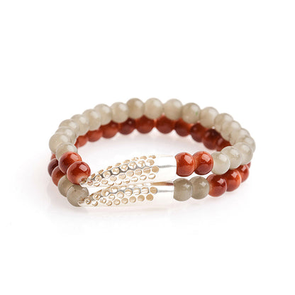 Suhani Pittie Silver Plated Mesh Motif With Brown & Grey Glass Beads Distance Bracelet (Set Of 2)