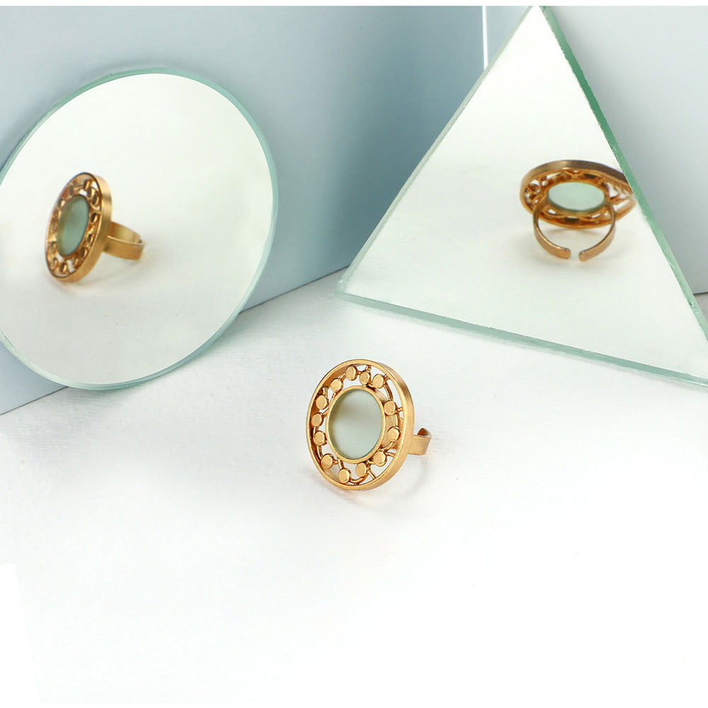 Suhani Pittie Gold Plated Round Dotted Border With Blue Acrylic Ring