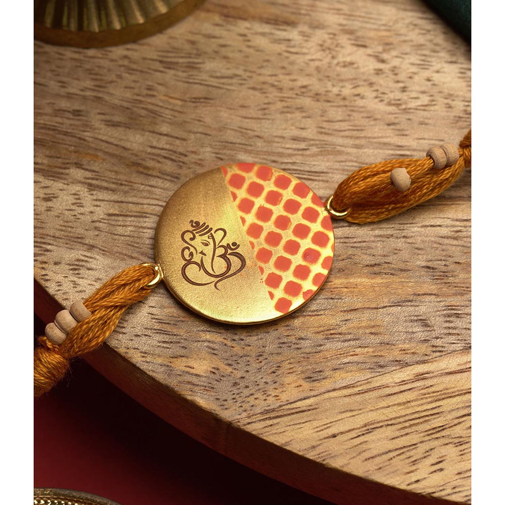 Suhani Pittie Glorious 22K Gold Plated Hand Painted Rakhi With Mustard Tieups