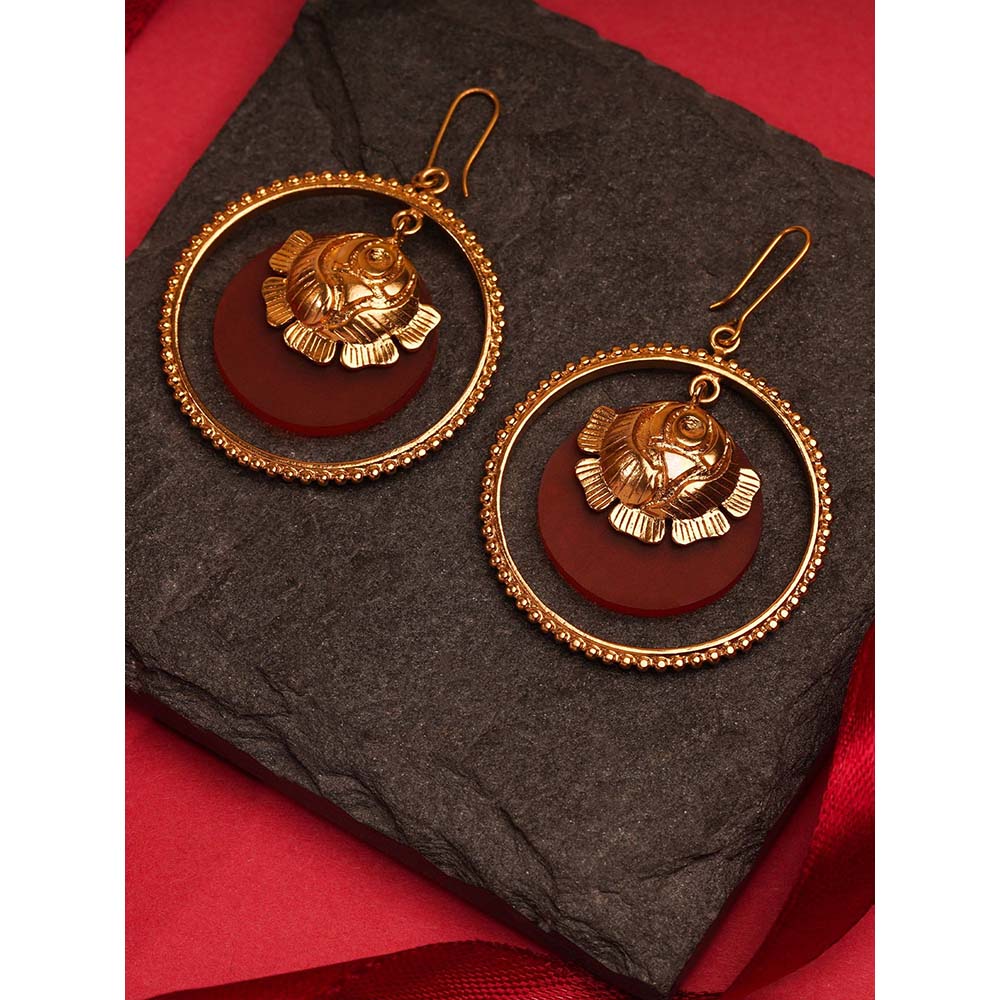 Suhani Pittie Gold Plated Round Earring With Rose And Rust Orange Acrylic On Center