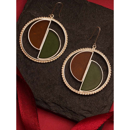 Suhani Pittie Silver Plated Round Earring With 'D' Orange & Green Acrylic On Center