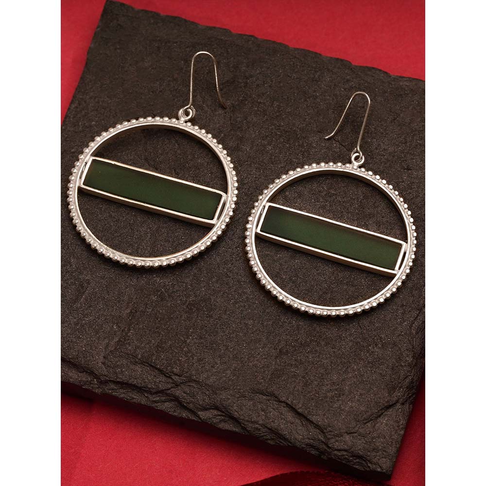 Suhani Pittie Silver Plated Round And Basil Green Acrylic Strip On Center Earring