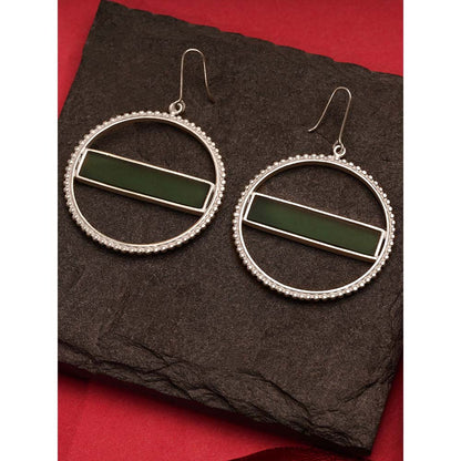 Suhani Pittie Silver Plated Round And Basil Green Acrylic Strip On Center Earring
