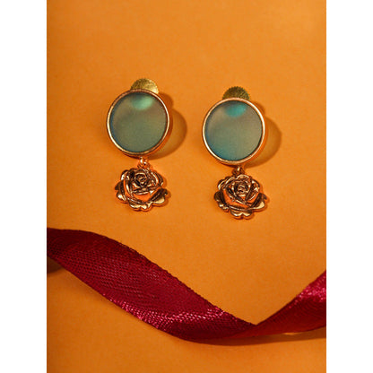 Suhani Pittie Gold Plated Round Blue Acrlic And 3D Rose Earring