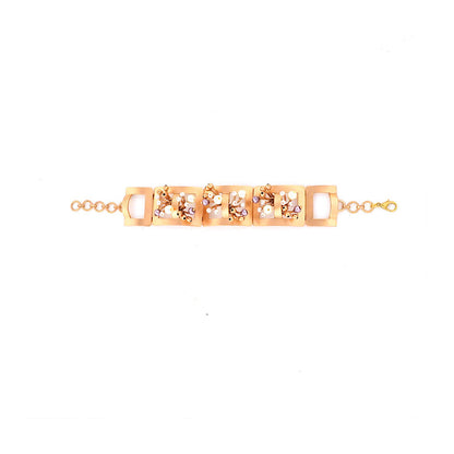 Suhani Pittie Rectangular Golden Bracelet with Pearls Worn By Samyukta Menon