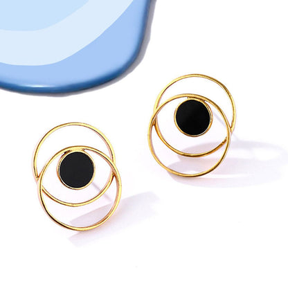 Suhani Pittie Gold Toned Circle On Circle Stud Earrings with Black Perspex Detail