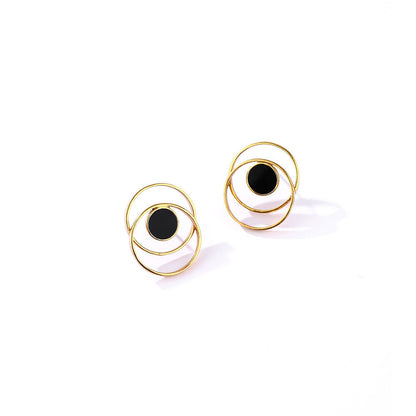 Suhani Pittie Gold Toned Circle On Circle Stud Earrings with Black Perspex Detail