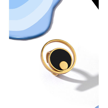 Suhani Pittie Gold Toned Double Circle Finger Ring with Black Perspex Detail