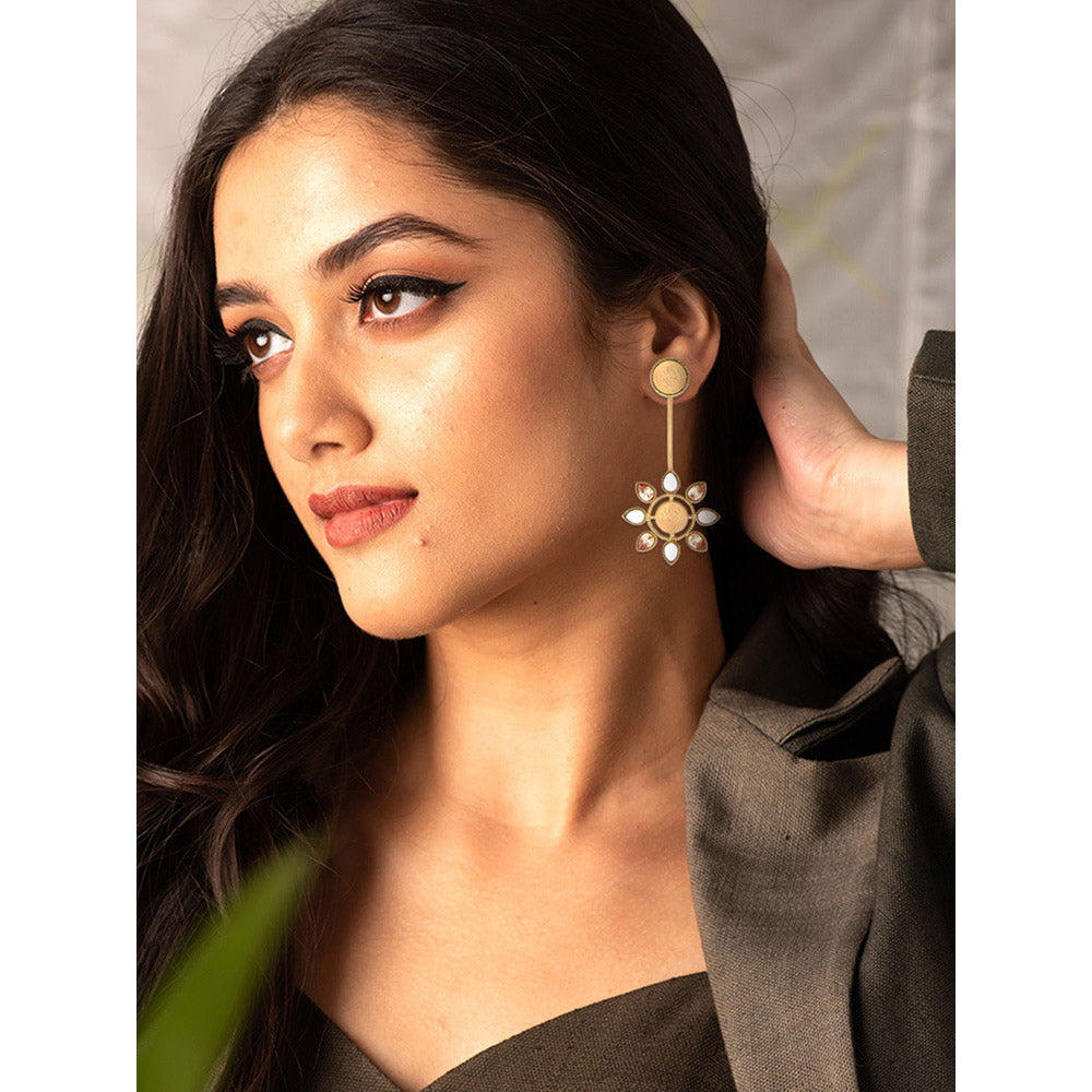 Suhani Pittie Gold daisy pink crystal Drop earrings