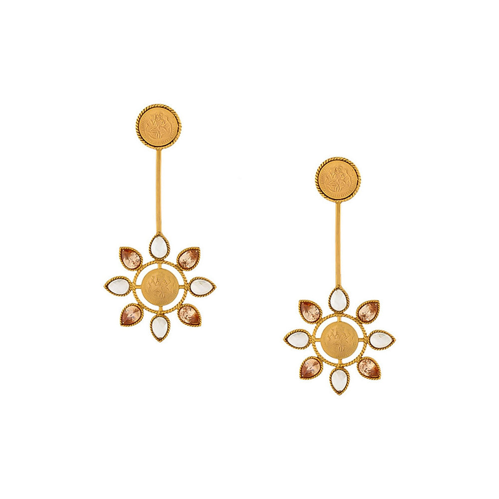 Suhani Pittie Gold daisy pink crystal Drop earrings