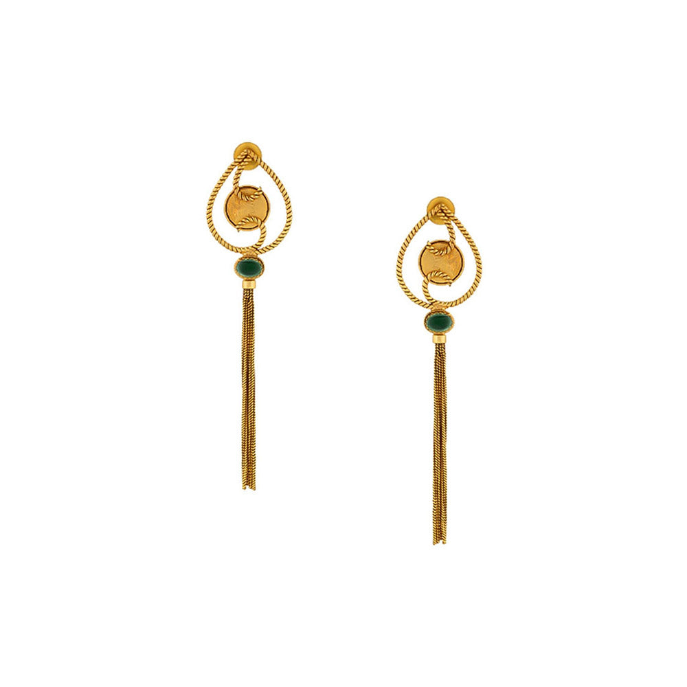 Suhani Pittie Gold Shield coin motif Drop earrings with tassles