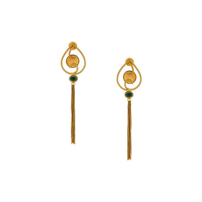 Suhani Pittie Gold Shield coin motif Drop earrings with tassles