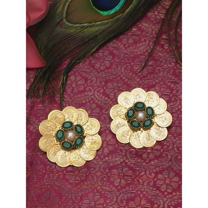 Suhani Pittie Gold coin stud earrings with green crystals
