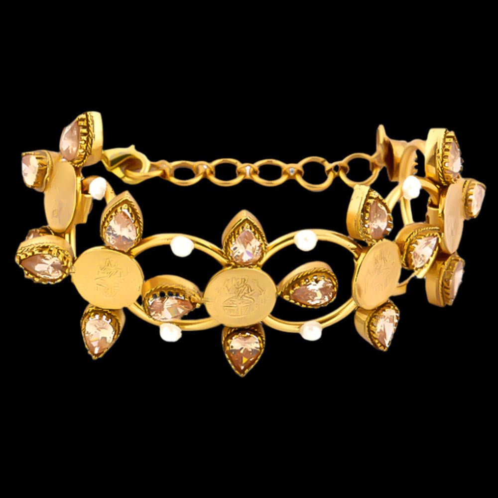 Suhani Pittie Gold coin pink crystal hand cuff